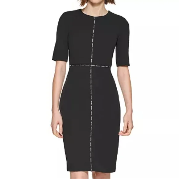 calvin klein black short sleeve dress Womens Calvin Klein Black Faux Leather Short Sleeve Dress XXS (US 0)